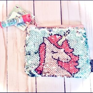 Flip sequin unicorn clutch and chapstick